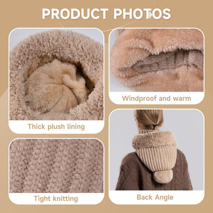 Three-in-one fleece-lined winter hood – plush lining and rear knit details