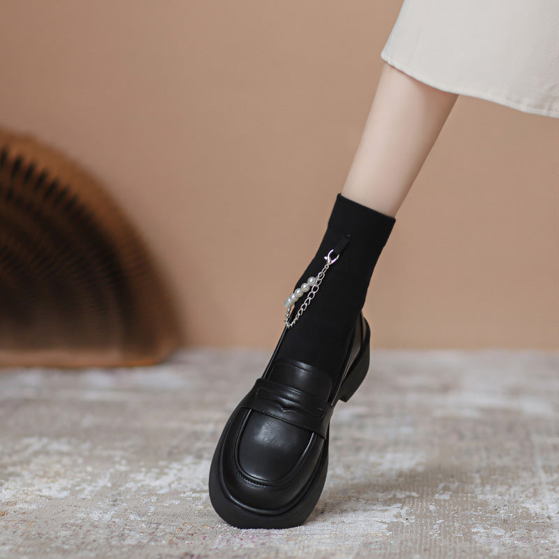 Auldweave women's wide fit chunky loafers – black loafers worn with casual trousers