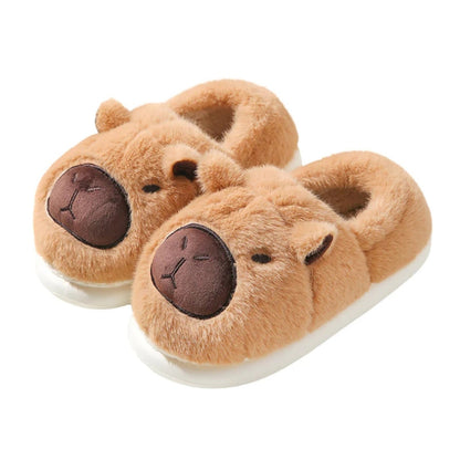 Auldweave women's fluffy capybara slippers – brown capybara pair on a white background