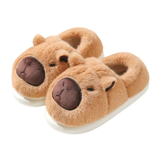 Auldweave women's fluffy capybara slippers – brown capybara pair on a white background