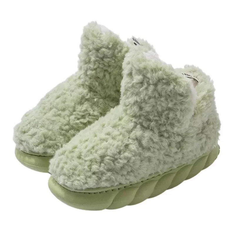 Plush fleece ankle slippers – green pair