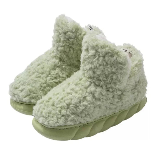 Plush fleece ankle slippers – green pair