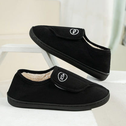 Auldweave women's adjustable wide fit slippers – black pair showing adjustable straps