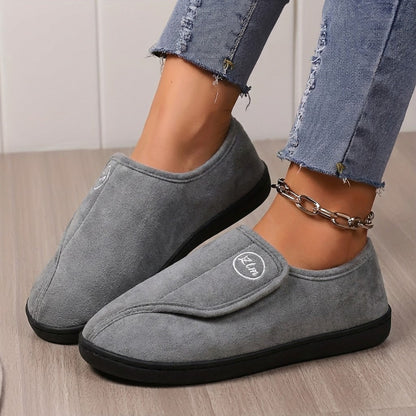 Auldweave women's adjustable wide fit slippers – grey slippers worn indoors