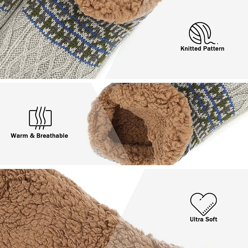 Auldweave warm fleece-lined non-slip slipper socks – grey knit and fleece lining details