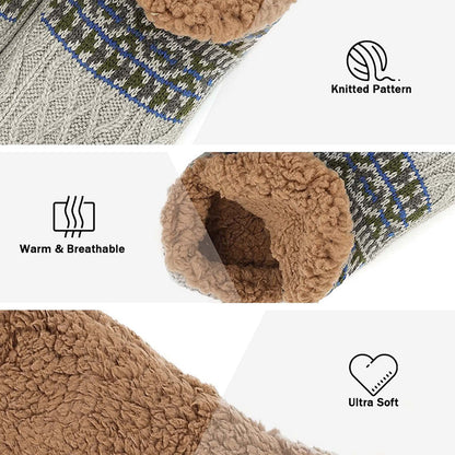 Auldweave warm fleece-lined non-slip slipper socks – grey knit and fleece lining details