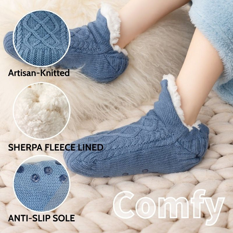 Auldweave unisex soft fleece-lined slipper socks – blue pair with warm fleece comfort feature