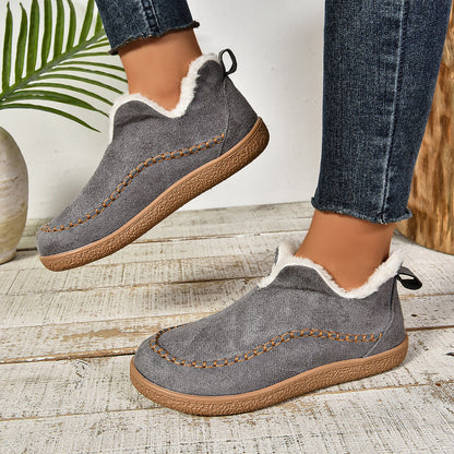 Auldweave women's fleece-lined winter slip-on shoes – grey shoes worn from the side