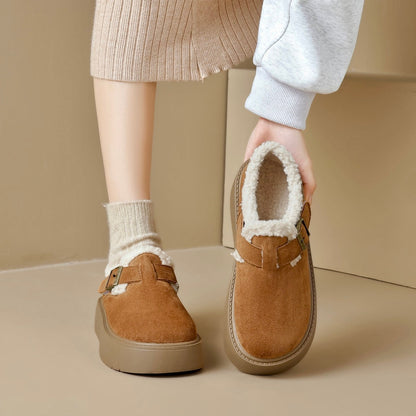 Auldweave women's fleece-lined platform Mary Jane shoes – tan shoes worn and held for a closer look