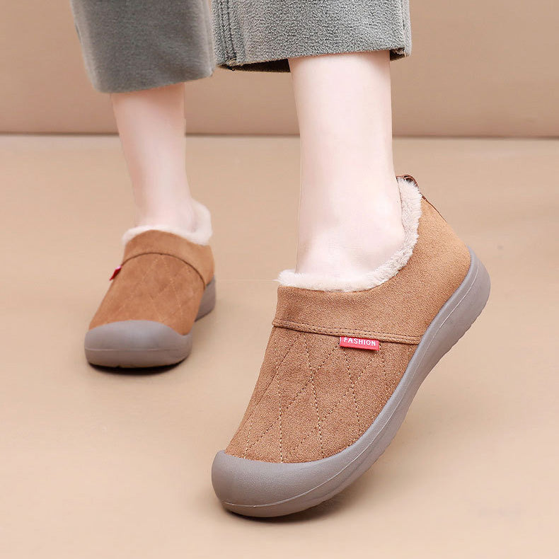 Auldweave women's fleece-lined slipper boots – tan slipper boots worn indoors