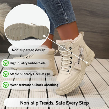Auldweave women's fleece-lined winter ankle boots – beige boot with anti-slip outsole details