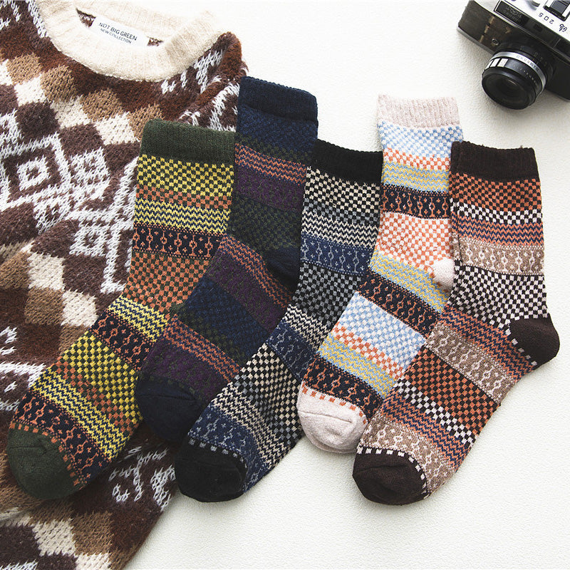 Five-pair Nordic-pattern winter socks – checked five-pair assortment