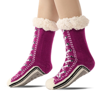 Fleece-lined sneaker-style slipper socks – purple pair