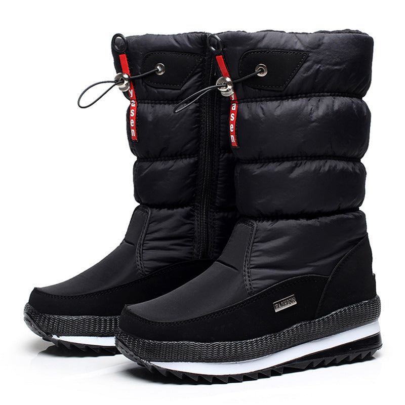 Auldweave women's waterproof mid-calf snow boots – black pair studio view