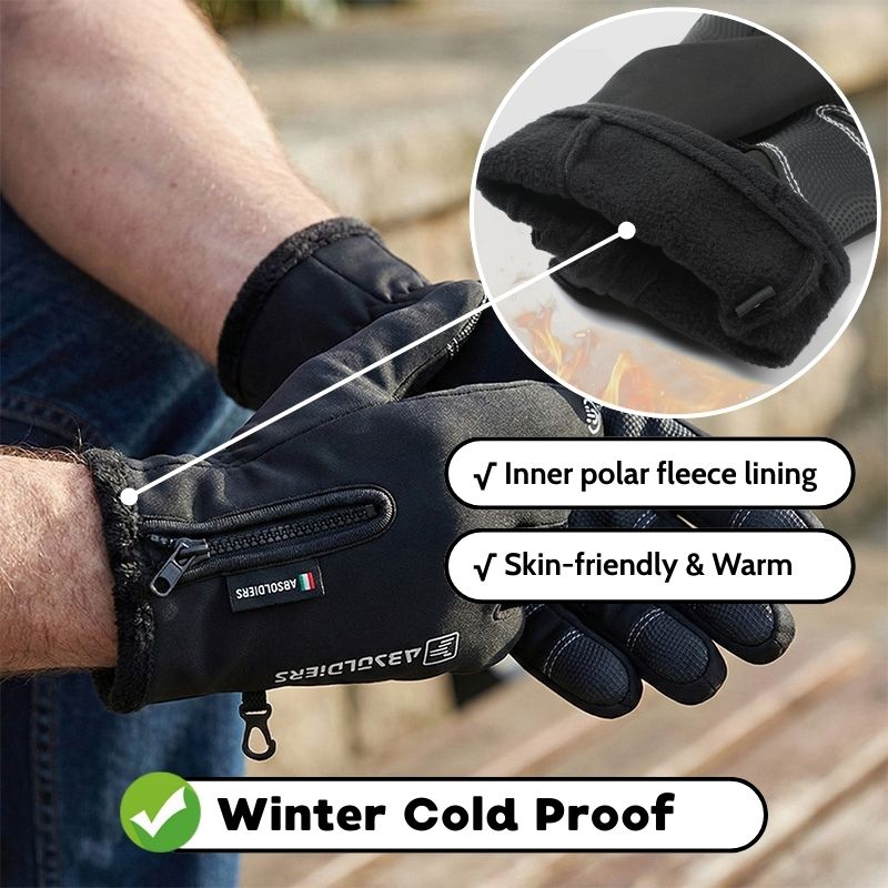 Winter touchscreen gloves – black glove with fleece lining detail