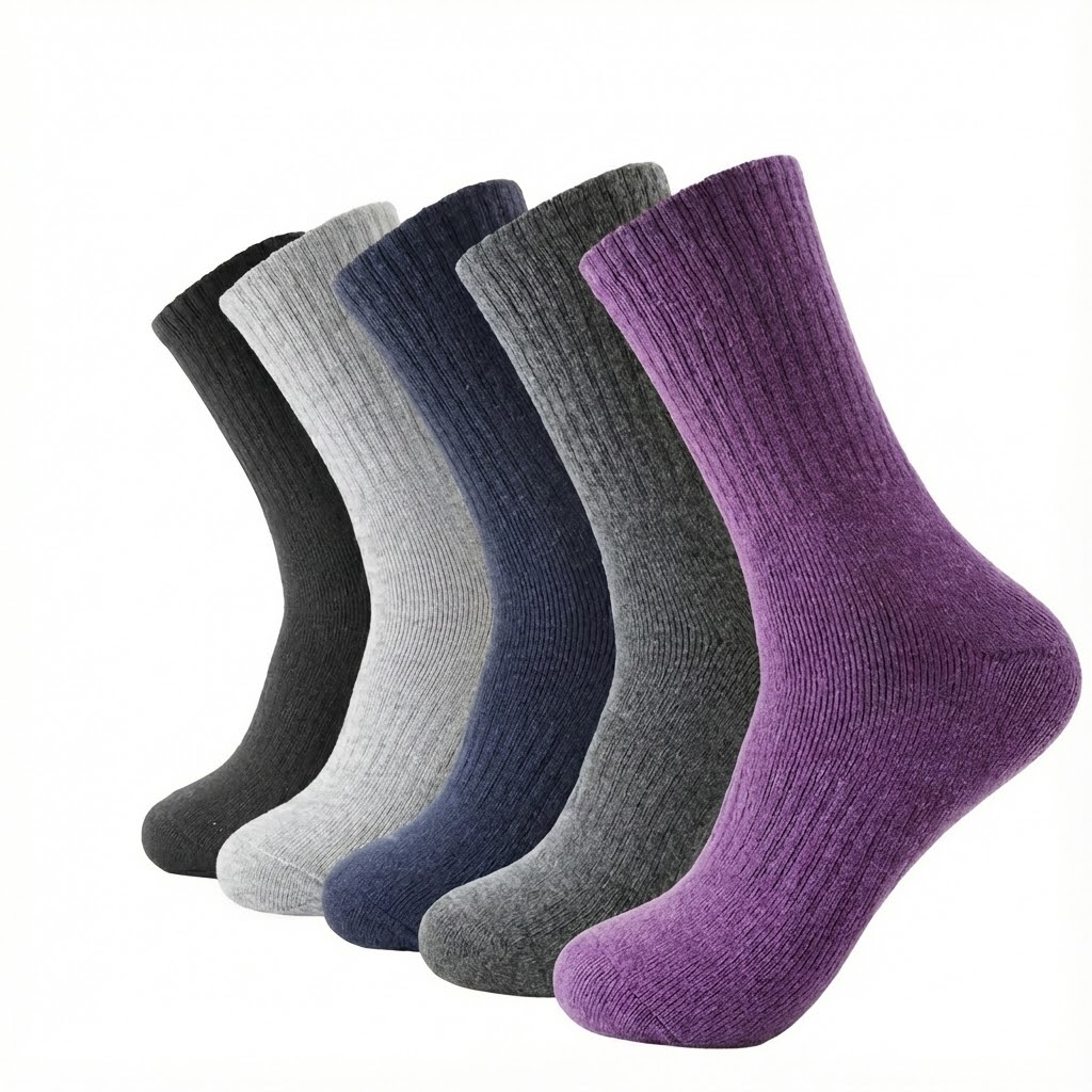 Five-pair winter crew socks – five pairs side by side