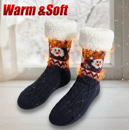 Christmas fleece-lined slipper socks – dark pair with warmth graphic