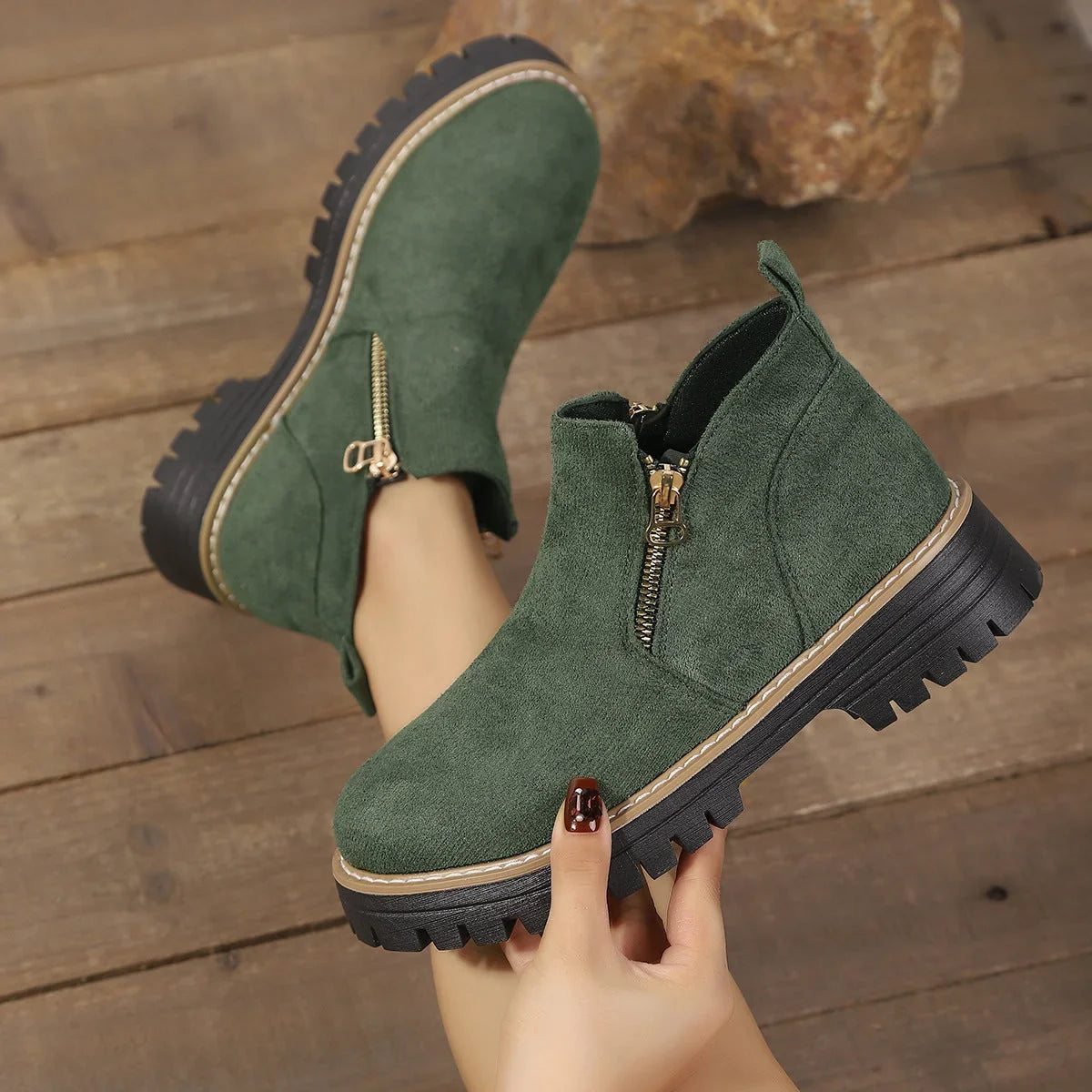 Women's arch support ankle boots in Green product view