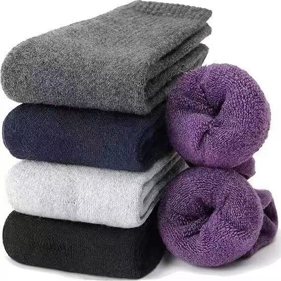 Five-pair winter crew socks – folded and rolled thick knit socks
