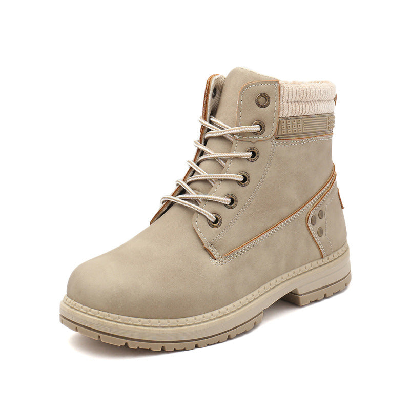 Faux-fur-lined winter ankle boots – beige boot side view