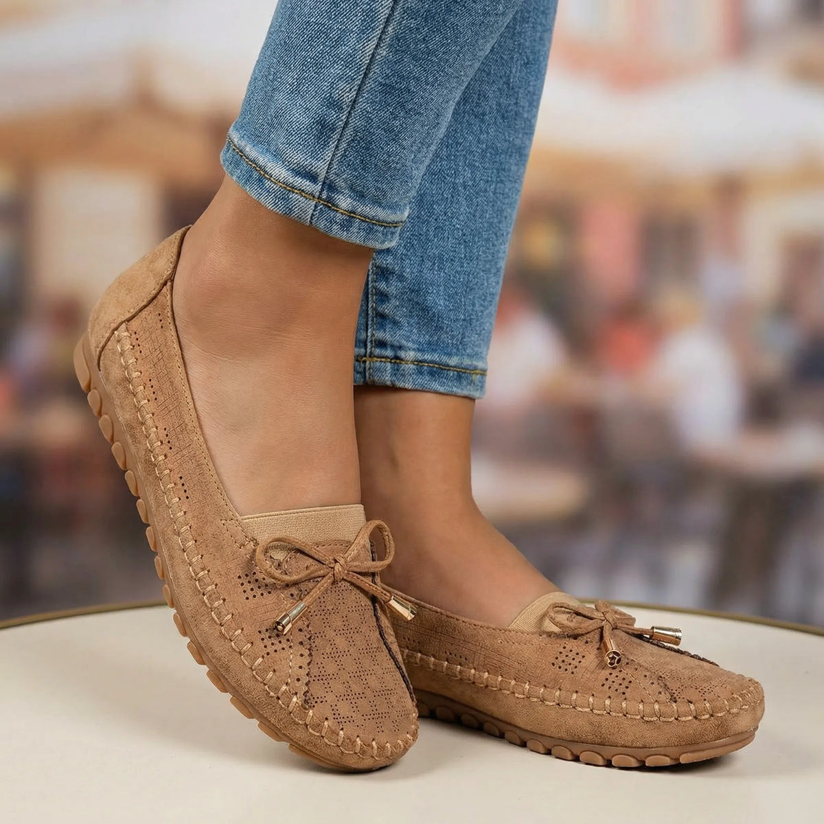 Women's loafers shown on foot
