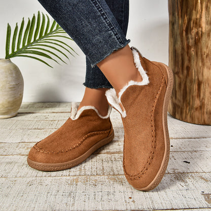 Auldweave women's fleece-lined winter slip-on shoes – tan shoes worn from the front