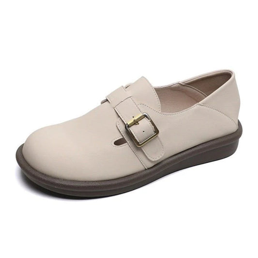Mary Jane comfort flats – beige shoe with adjustable buckle strap