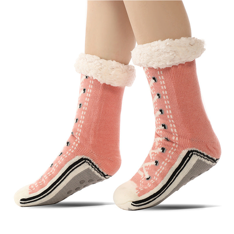 Fleece-lined sneaker-style slipper socks – pink pair