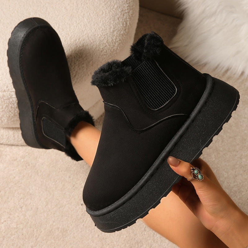 Plush-lined platform ankle boots – black pair side view