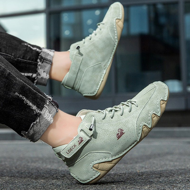 Unisex leather boots with wide toe design and adjustable ankle strap