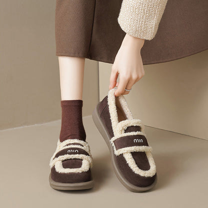 Auldweave women's fleece-lined slip-on loafers – brown loafers held for a closer look