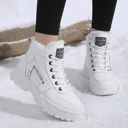 Auldweave women's fleece-lined winter ankle boots – white boots worn from the front in snow