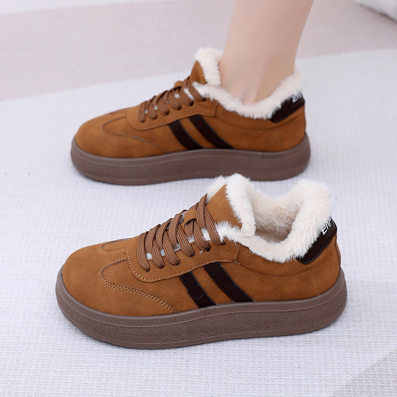 Auldweave women's fleece-lined suede trainers – tan pair in product view