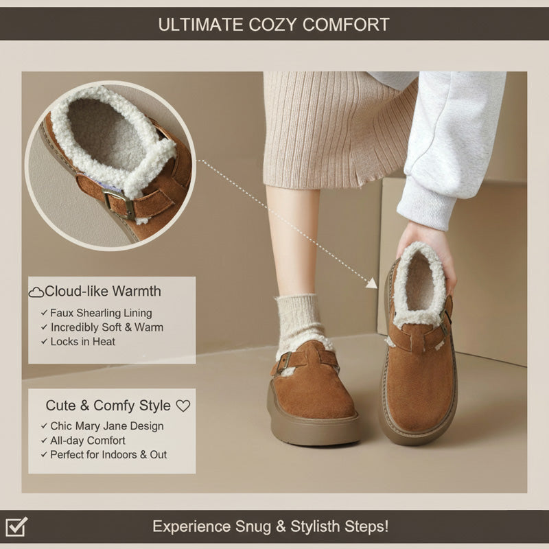 Auldweave women's fleece-lined platform Mary Jane shoes – tan shoes with warmth and comfort details