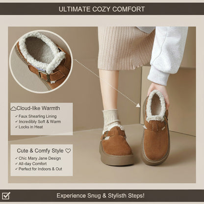 Auldweave women's fleece-lined platform Mary Jane shoes – tan shoes with warmth and comfort details