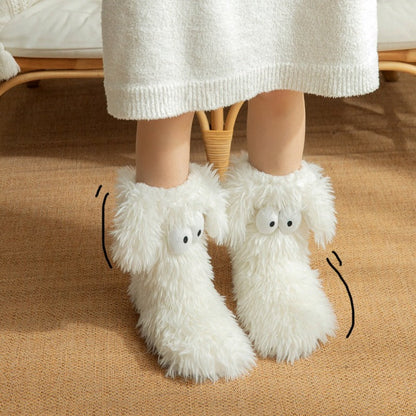Fluffy dog slipper socks – white pair with floppy ears