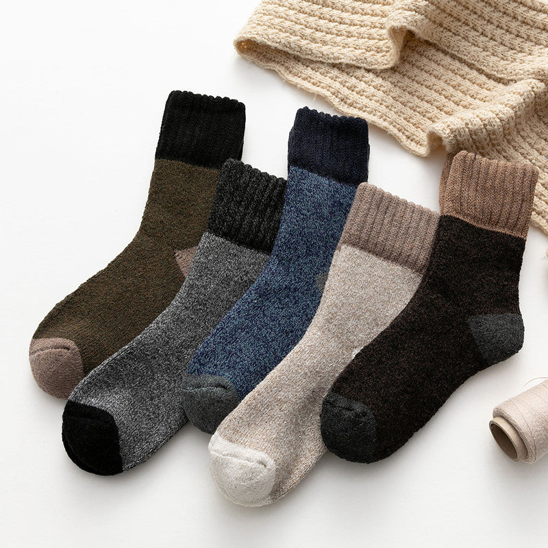 Five-pair winter knit sock set – assorted socks with contrast cuffs and toes