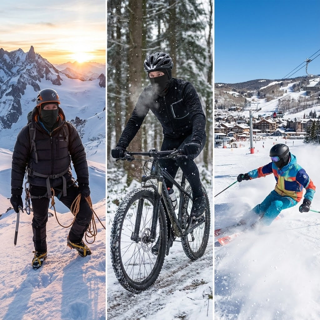 Thermal winter balaclava – skiing hiking and cycling collage