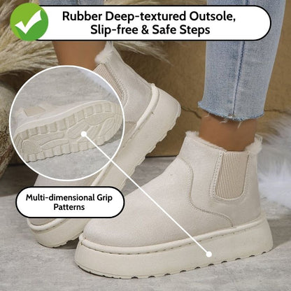 Plush-lined platform ankle boots – cream outsole grip details
