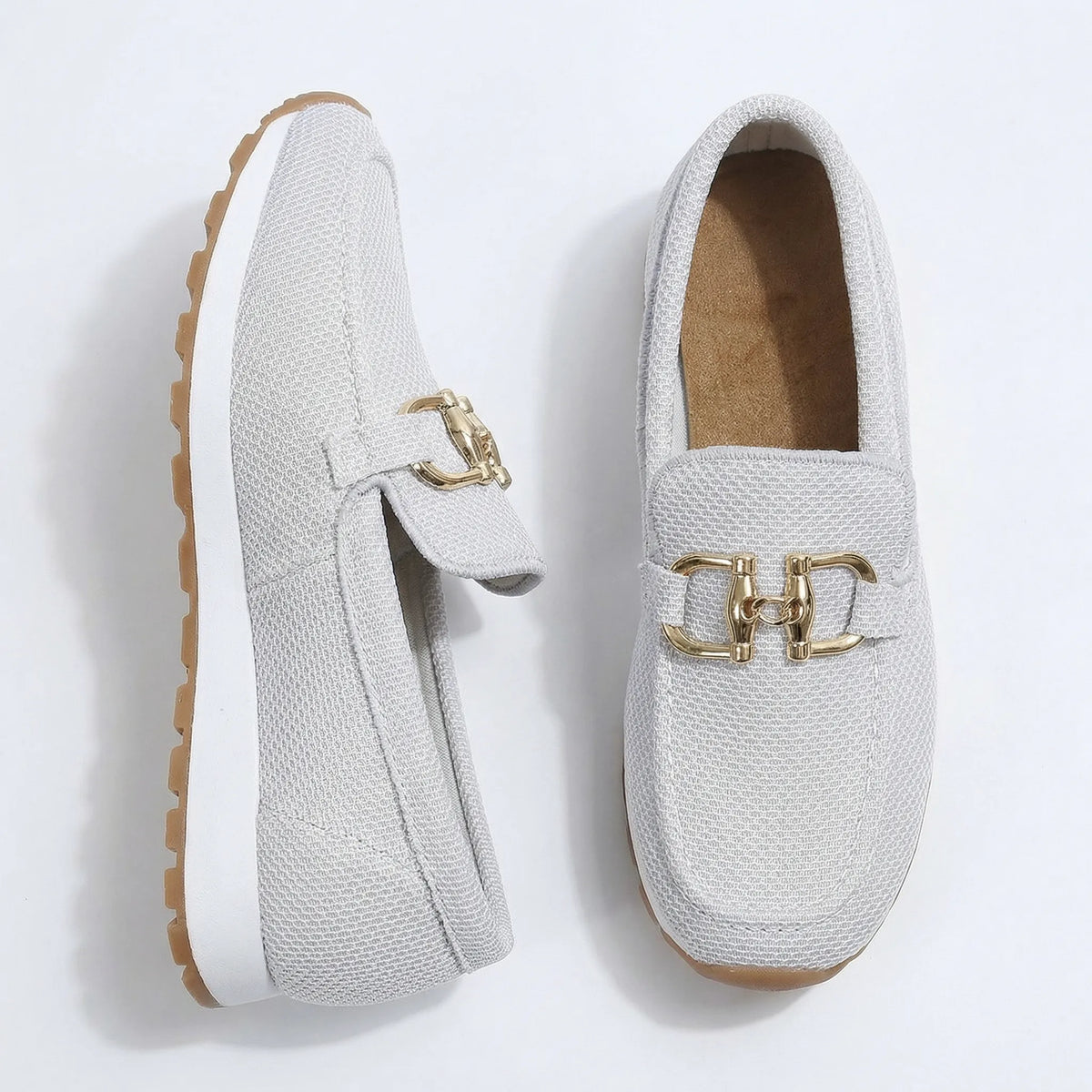 Women's white loafers, product view