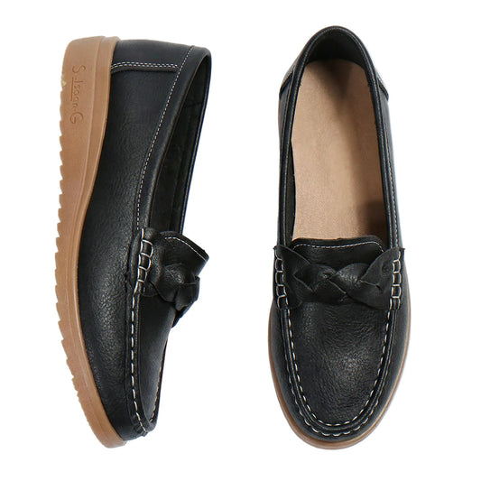 Women's black loafers, product view
