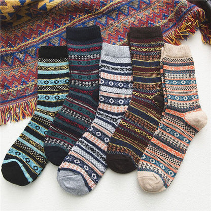 Five-pair Nordic-pattern winter socks – striped five-pair assortment