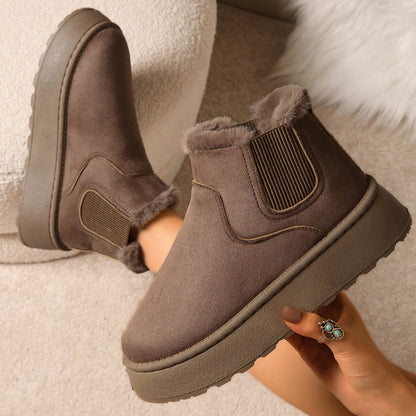 Plush-lined platform ankle boots – brown pair side view