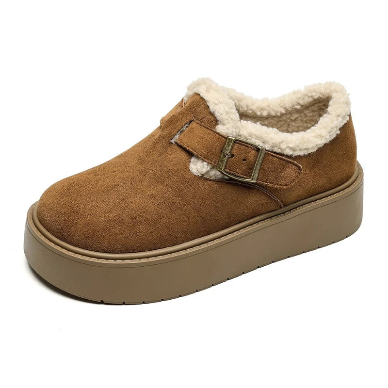 Auldweave women's fleece-lined platform Mary Jane shoes – tan shoe studio side view