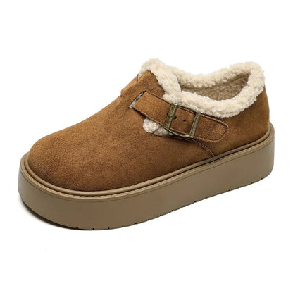 Auldweave women's fleece-lined platform Mary Jane shoes – tan shoe studio side view