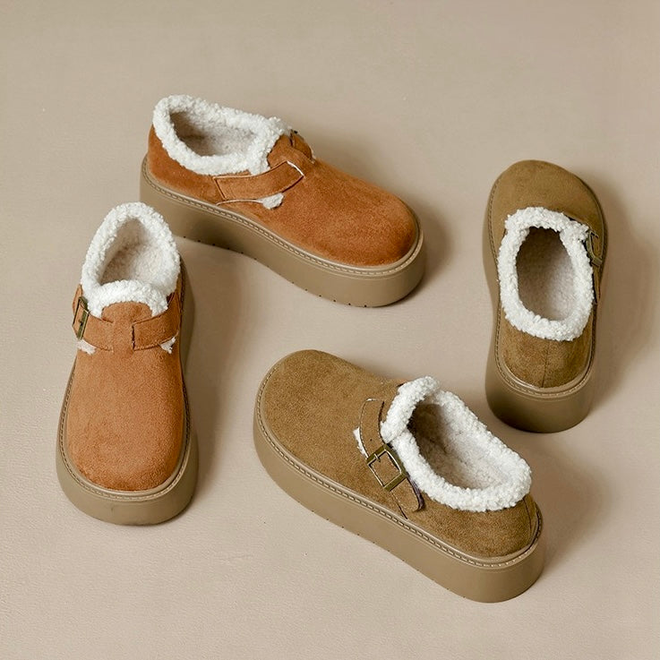 Auldweave women's fleece-lined platform Mary Jane shoes – tan and olive colour options from above