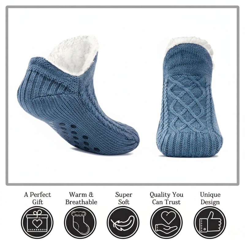 Auldweave unisex soft fleece-lined slipper socks – blue pair with warmth and comfort features