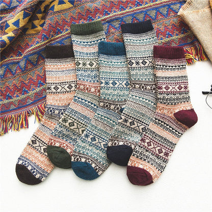 Five-pair Nordic-pattern winter socks – pale Fair Isle assortment