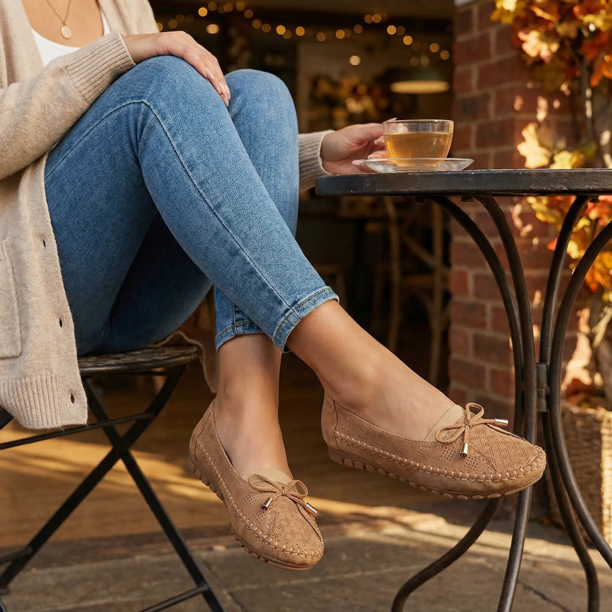 Women's loafers shown on foot