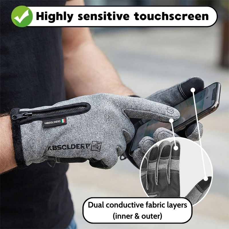 Winter touchscreen gloves – grey glove used with a smartphone